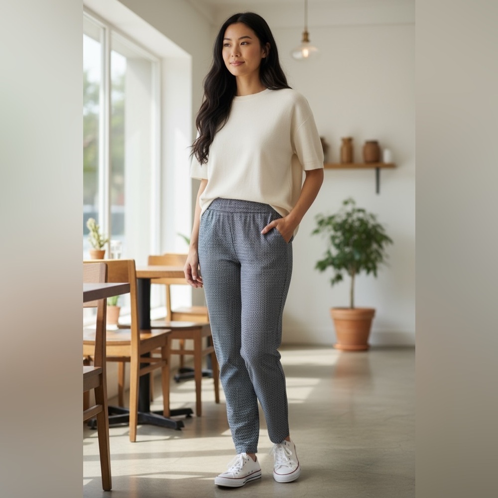 Source Unknown Patterned Skinny Pants - Blue and White